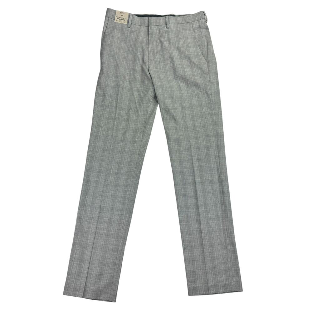 Kenneth Cole Mens Slim Fit Stretch Windowpane Grid Dress Pants Gray 31x32